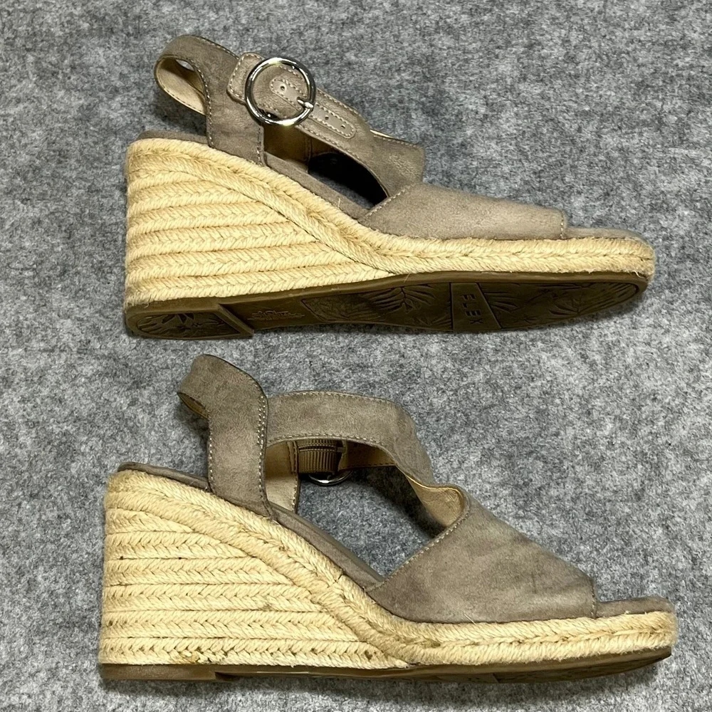 Comfortiva Memory Foam Wedge Sandals Women's Tan Suede Espadrille‎ Size 6.5